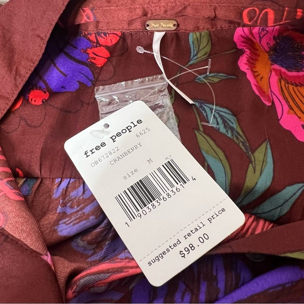 Free People Floral Blouse - Burgundy and Purple - Picture 6 of 7